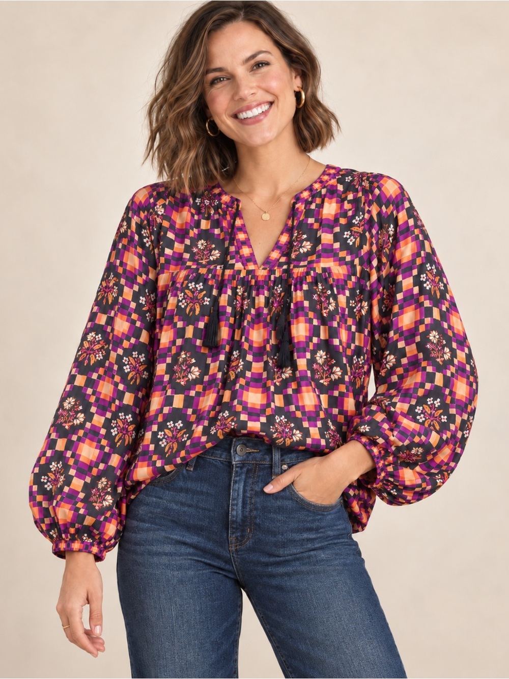 NEW! Printfresh Tomorrow's Tapestry Tides Turned Blouse Violet Breeze Size XS